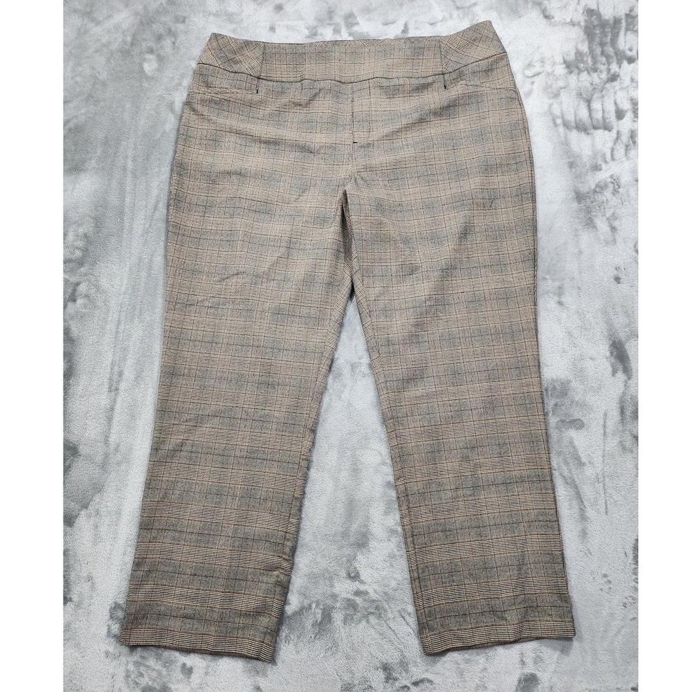 CJ Banks Pants Womens 24W Tan Plaid Straight Leg Pull On Stretch Dress Office